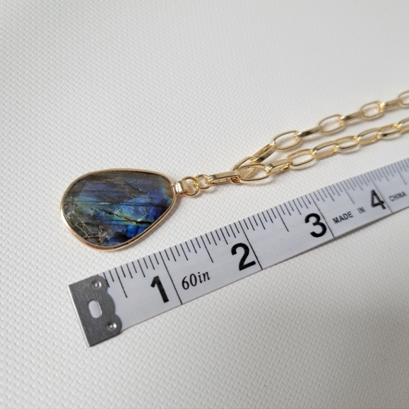 Labradorite Natural Stone Pendant Chunky Copper Chain Necklace - Picture 6 of 7